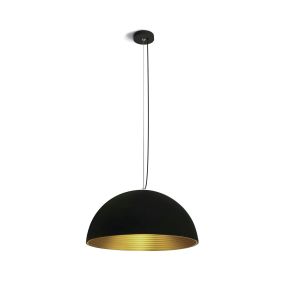 ONE Light Bowl Shade Pendant - hanglamp - Ø 50 x 185 cm - zwart en messing