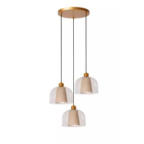 Lucide Gunhild 3L - hanglamp - Ø 46,5 x 186,6 cm - beige/goud/transparant