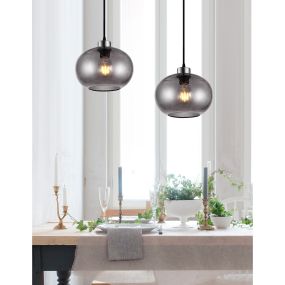 Nova Luce Jade - hanglamp - Ø 30 x 120 cm - gerookt glas