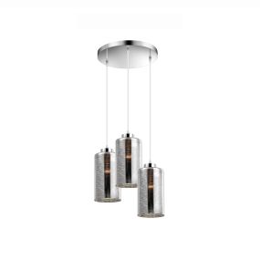 Nova Luce Blake - hanglamp - Ø 35 x 120 cm - chroom en gerookt glas