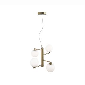 Nova Luce Agrigento - hanglamp - Ø 35 x 150 cm - opaal en antiek messing