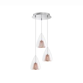 Nova Luce Hugo - hanglamp - Ø 30 x 120 cm - rose goud en chroom (stockopruiming!)