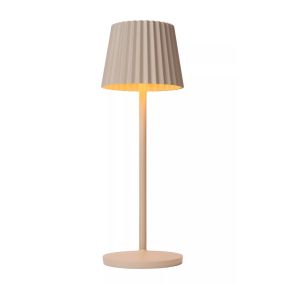 Lucide Justine - draadloze buiten tafellamp met laadstation - Ø 13,5 x 38 cm - 2W dimbare LED incl. - IP54 - beige