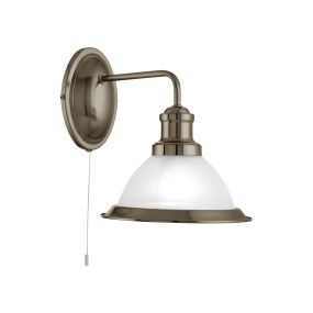 Searchlight Bistro - wandverlichting met trekschakelaar - 20 x 25 cm - antiek messing