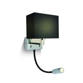 ONE Light Hotel Range - wandverlichting met schakelaar - 17 x 13,5 x 30 cm - 3W LED incl. - chroom en zwart