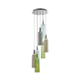 Searchlight Bottle - hanglamp - Ø 30 x 120 cm - 7 x 7W halogeen incl. - multicolour