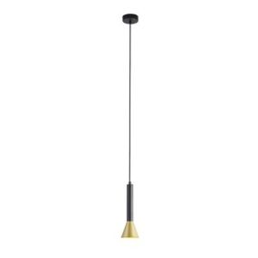 Searchlight Signal - hanglamp - Ø 9 x 150 cm - zwart en goud