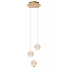 Lucide Cintra - hanglamp - 11 x 25 x 150 cm - 3 x 4,7W LED incl. - transparant en goud