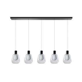 ETH Gary - hanglamp - Ø 32 x 160 cm - 5 x 5W dimbare LED incl. - zwart en  transparant